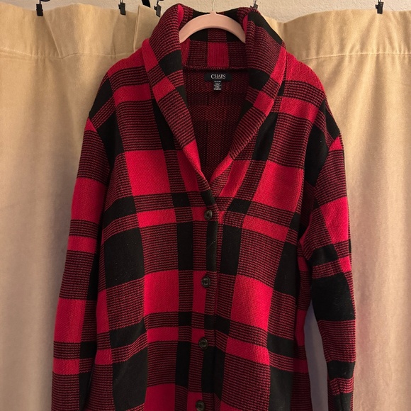 Chaps Sweaters - CHAPS Ralph Lauren Women’s Cotton Red & Black Buffalo Plaid Shawl Collar - Sz XL